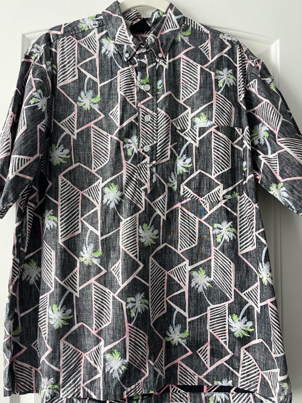 Maui Trading Company Palm Print Short Sleeve Shirt - Black, Pink, Green